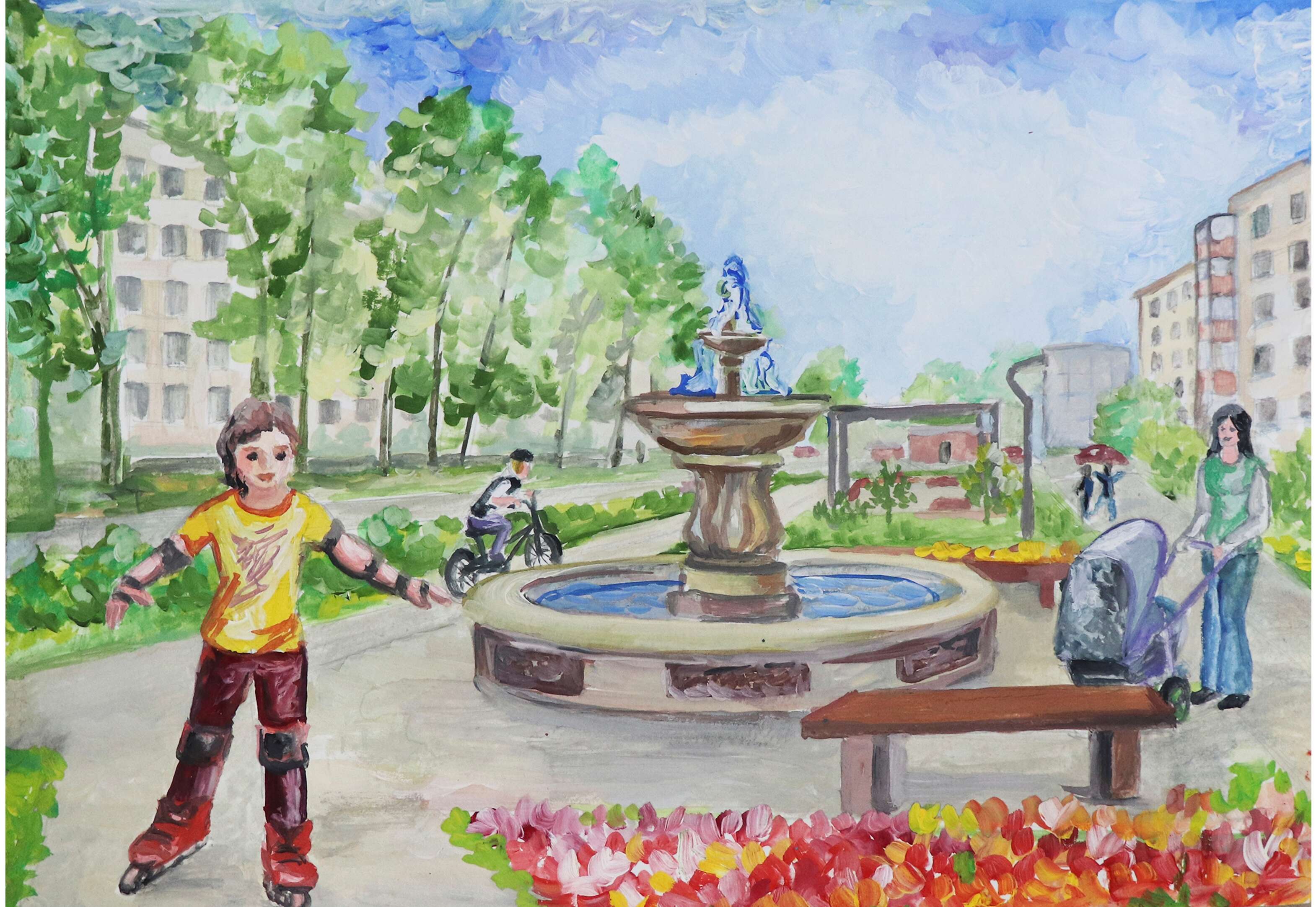 Пою тебя мой город. Рисунок города Чапаевск. Фонтан рисунок. Детские рисунки фонтана. Парк с фонтаном рисунок.